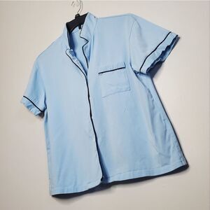 XL Pajama Top Short Sleeve Light Blue Black Edging Soft Loungewear PJ'S Sleep Sh